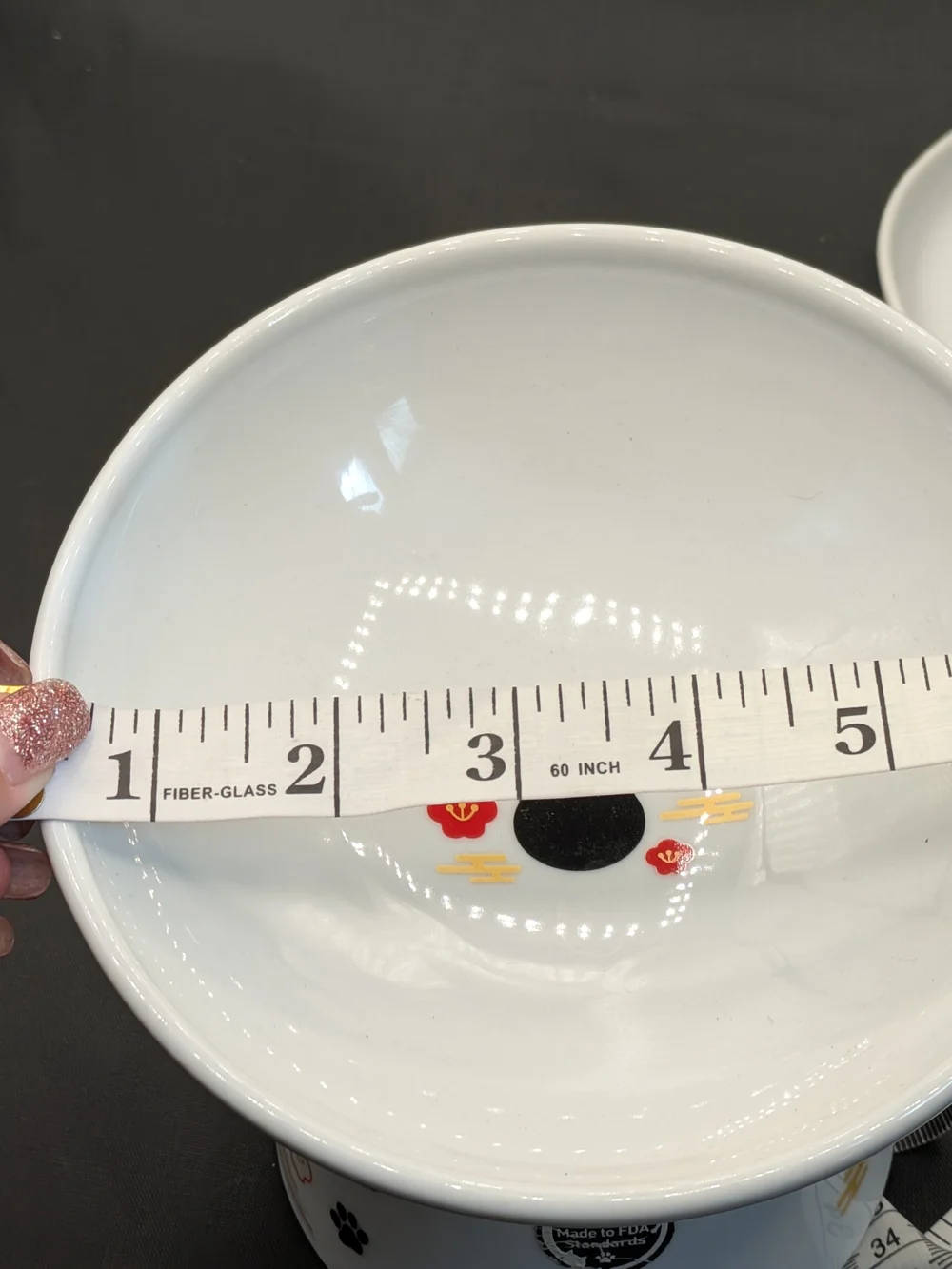 Ceramic Pet Bowl and Tray Set - White with Paw Print Design